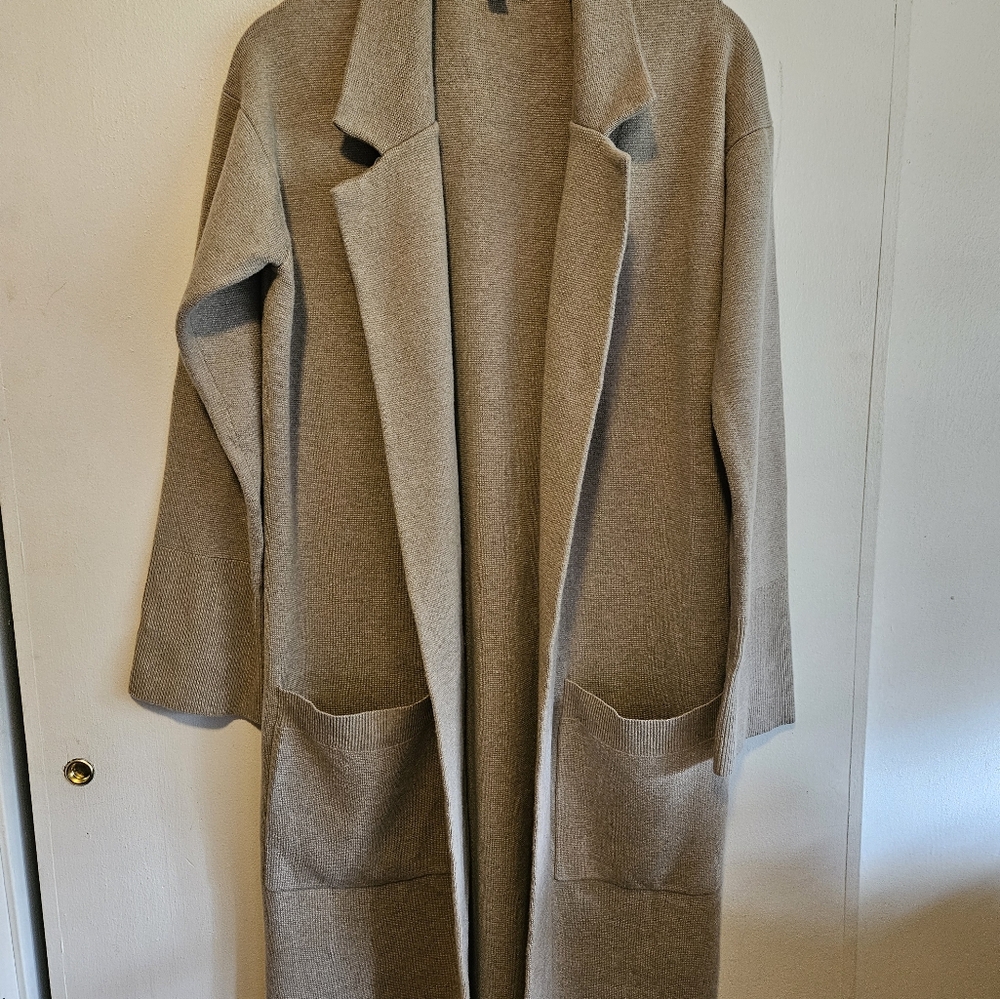 J. Crew Long Open Front Knit Coatigan in Taupe
